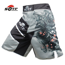 Load image into Gallery viewer, SOTF men's Japanese warrior gray sports fitness angle pants Tiger Muay Thai boxing shorts mma short kickboxing  boxeo pretorian